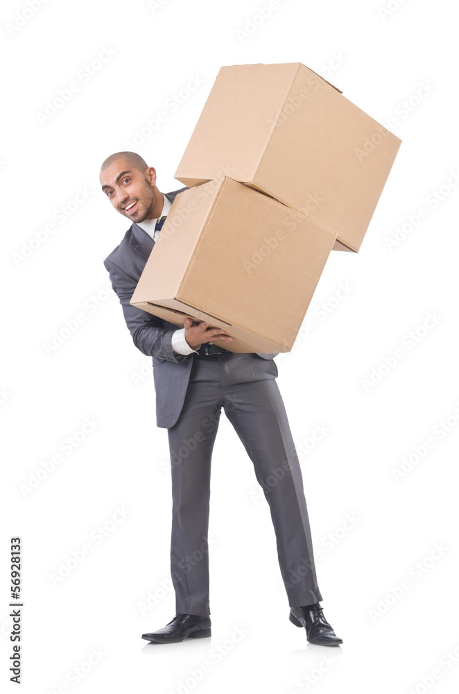 Businessman with box isolated on the white Businessman with box isolated on the white