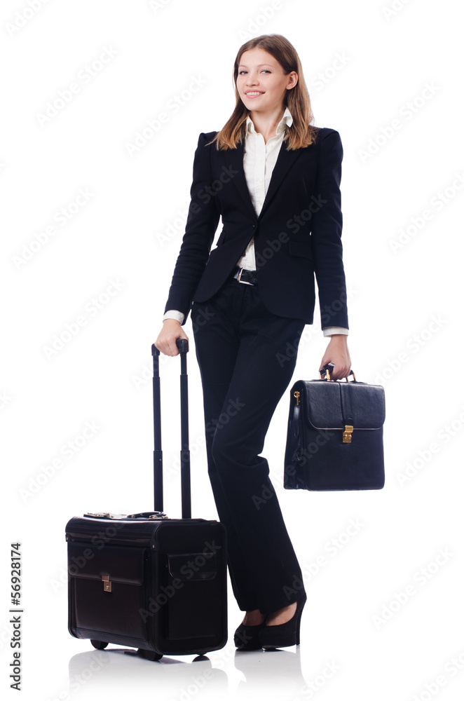 Businesswoman travelling isolated on white Businesswoman travelling isolated on white