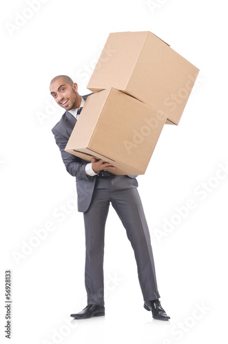 Businessman with box isolated on the white © Elnur