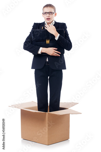 Woman in thinking out of box concept