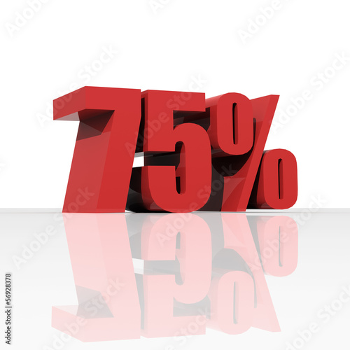 3D rendering of a 75 percent discount in red letters