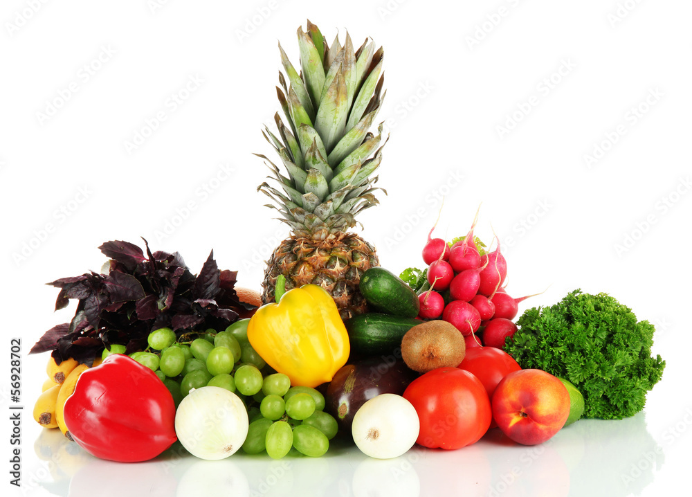 Different fruits and vegetables isolated on white