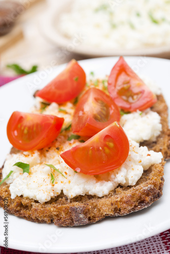 sandwich with homemade cottage cheese, pepper and tomatoes