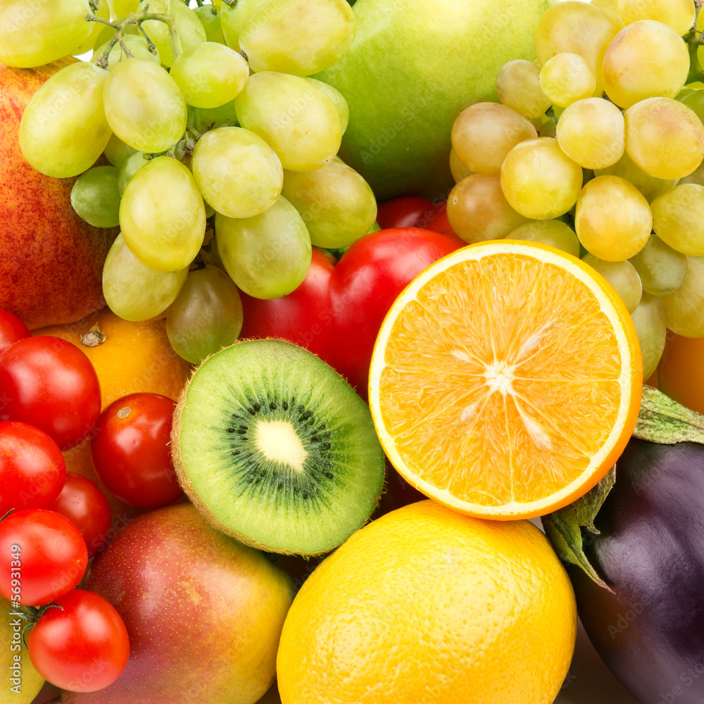 bright background of ripe fruit and vegetables bright background of ripe fruit and vegetables