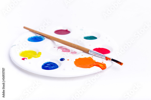 Palette and brushes.Paintbrush and palette on white.
