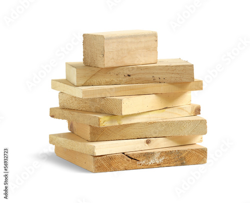 Stack of wood scrap isolated on white background
