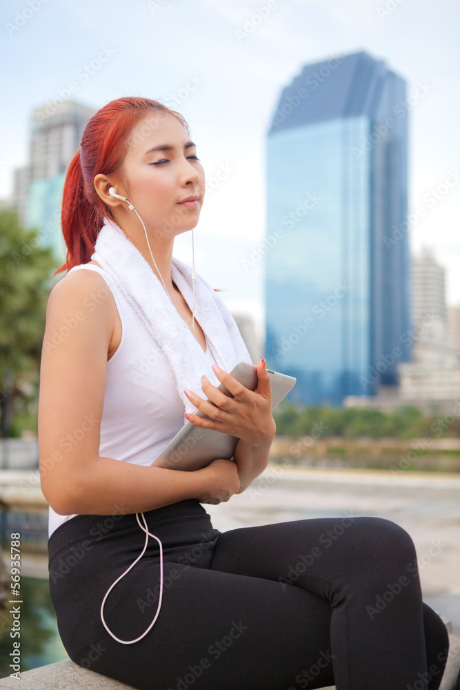 fitness woman listening to music