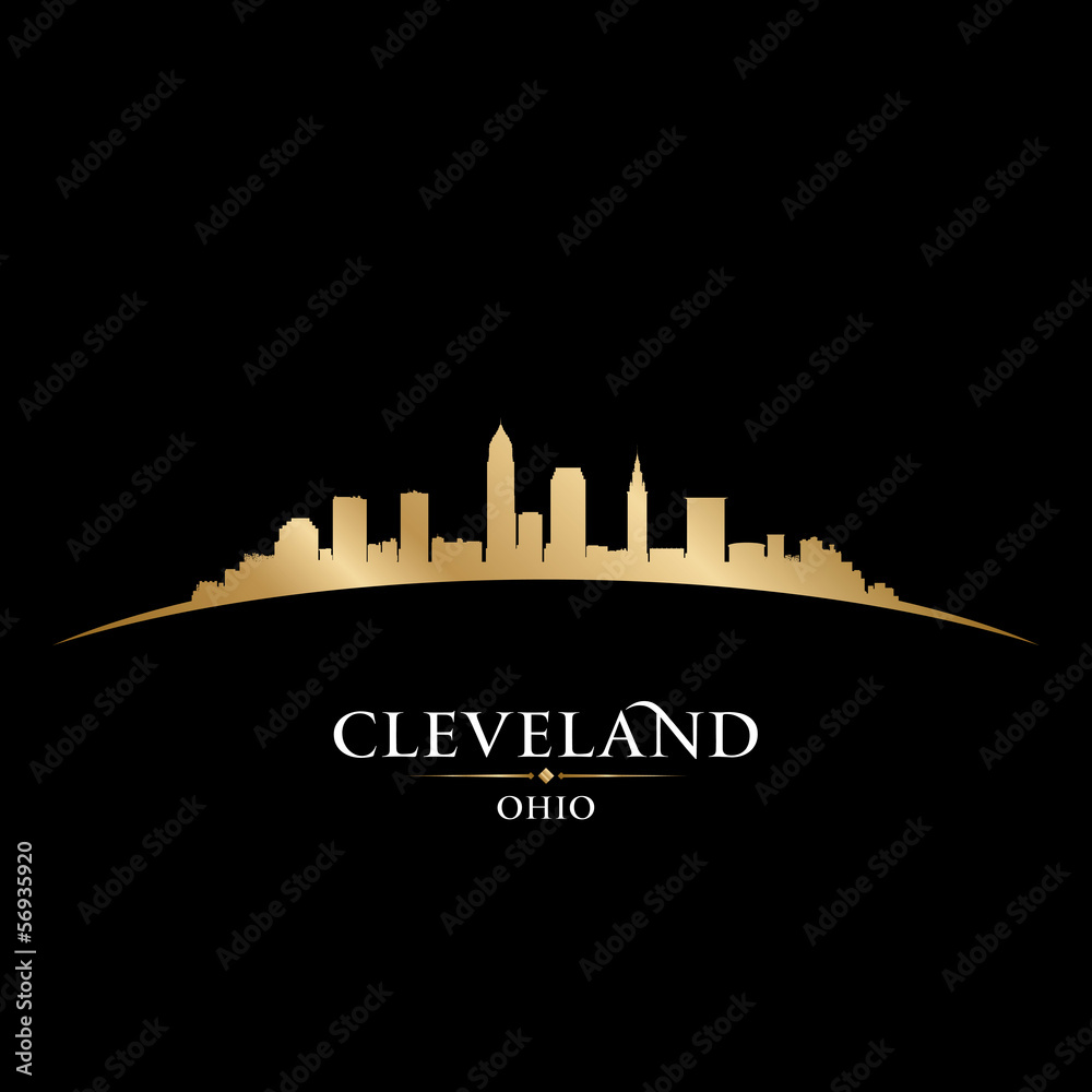 Cleveland Ohio city skyline silhouette black background