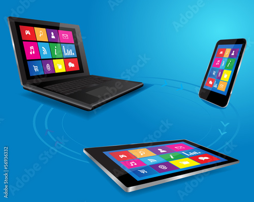 Modern laptop, tablet and smart phone