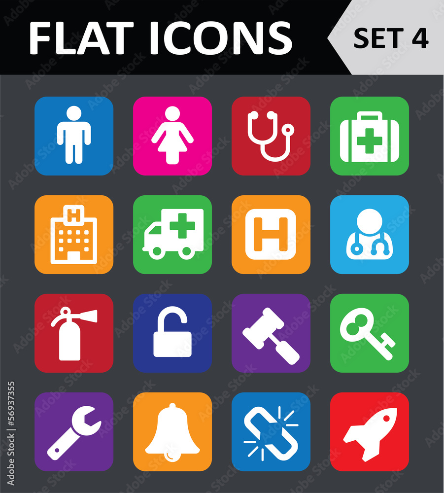 Universal Colorful Flat Icons. Set 4.