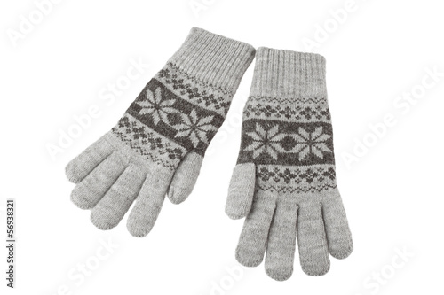 knitted woolen gloves isolated on white background