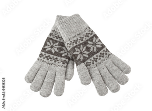 Knitted winter gloves isolated on white background