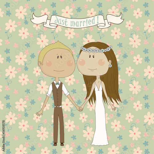Cartoon illustration of pretty wedding couple 
