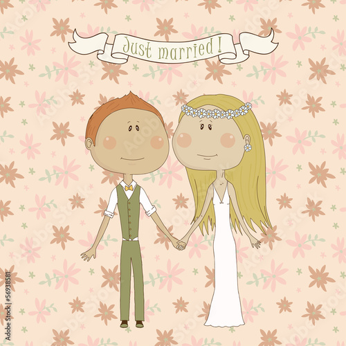 Cartoon illustration of pretty wedding couple 