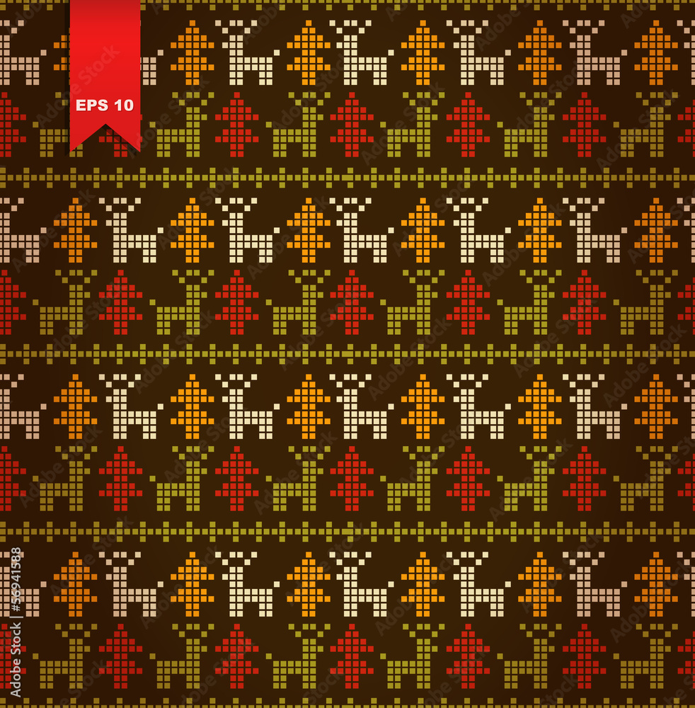 Seamless cute stylized pattern with Christmas trees and deers Seamless cute stylized pattern with Christmas trees and deers