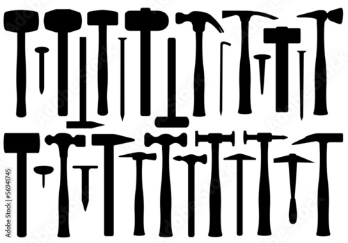 Set of different hammers
