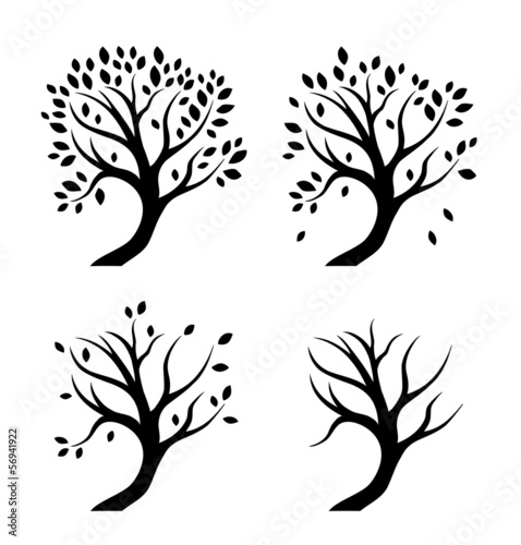 Vector isolated silhouettes of trees in seasons
