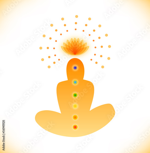 Silhouette of man with symbols of chakras