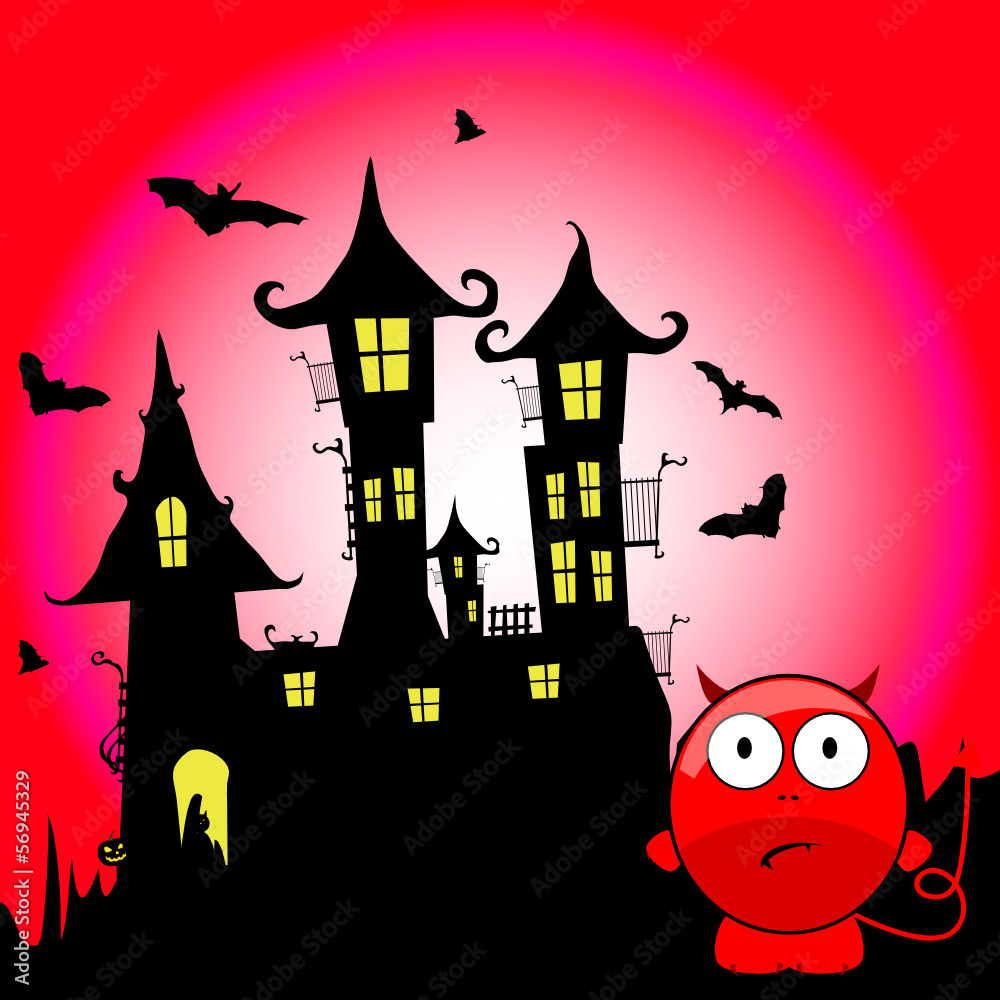 halloween with devil cartoon vector illustration