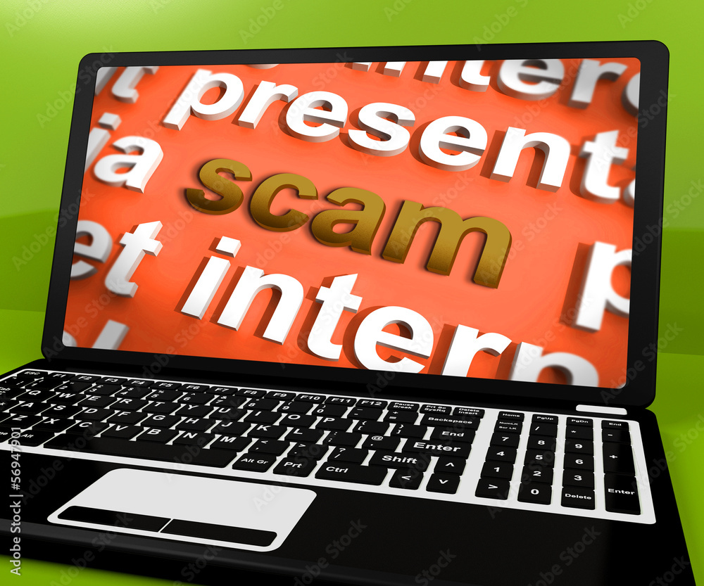 Scam Laptop Shows Scheming Theft Deceit And Fraud Online Scam Laptop Shows Scheming Theft Deceit And Fraud Online