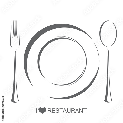 Restaurant1, plate fork spoon on isolated white background