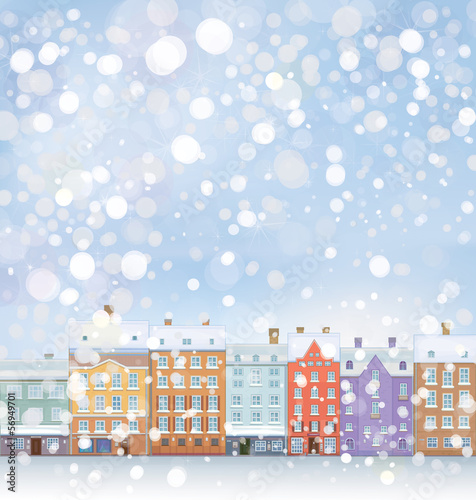 Vector of winter wonderland cityscape.