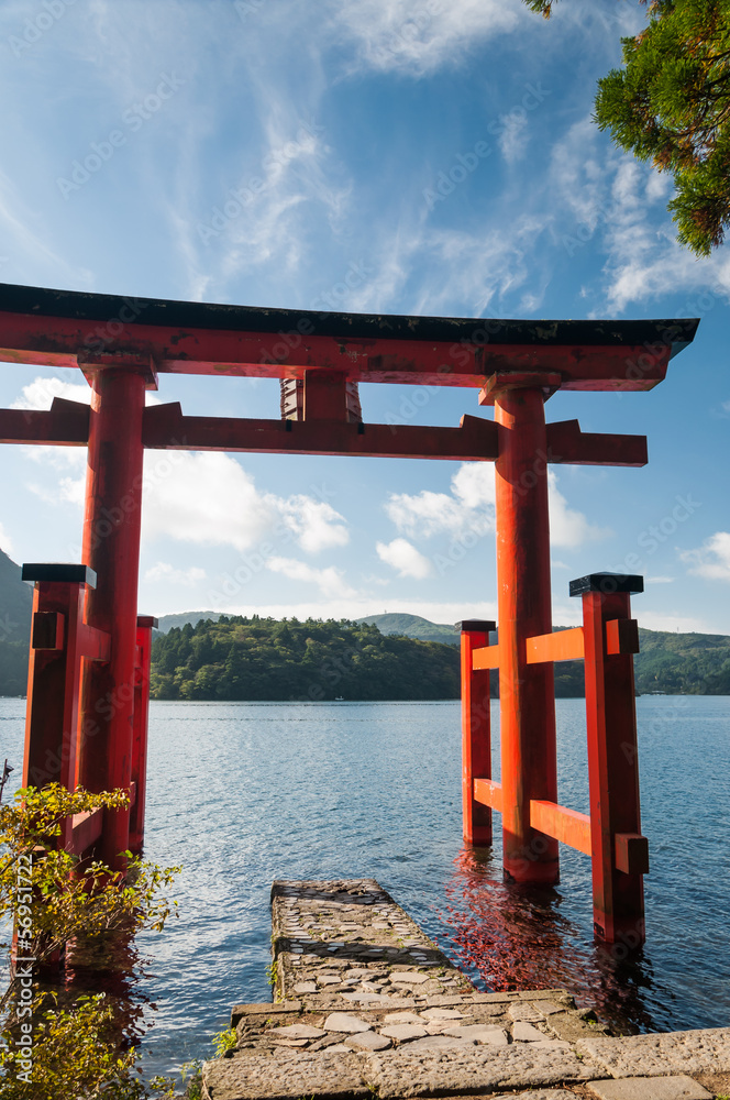 A torii gate near Mount Fuji.