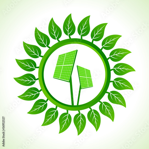 Solar pannel inside the leaf background stock vector