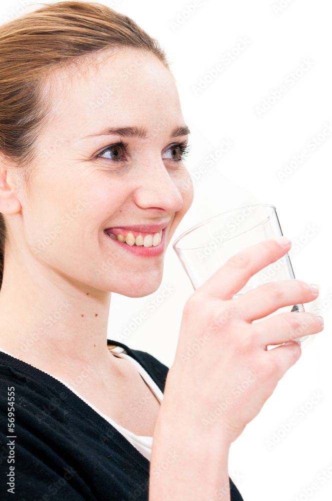 woman drinking water against white background woman drinking water against white background
