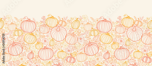 Vector Thanksgiving line art pumkins vertical seamless pattern