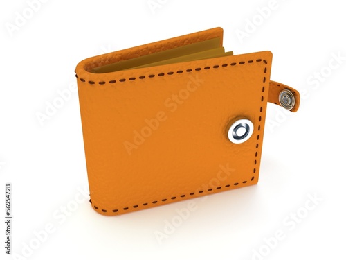 3d render of open leather wallet on white