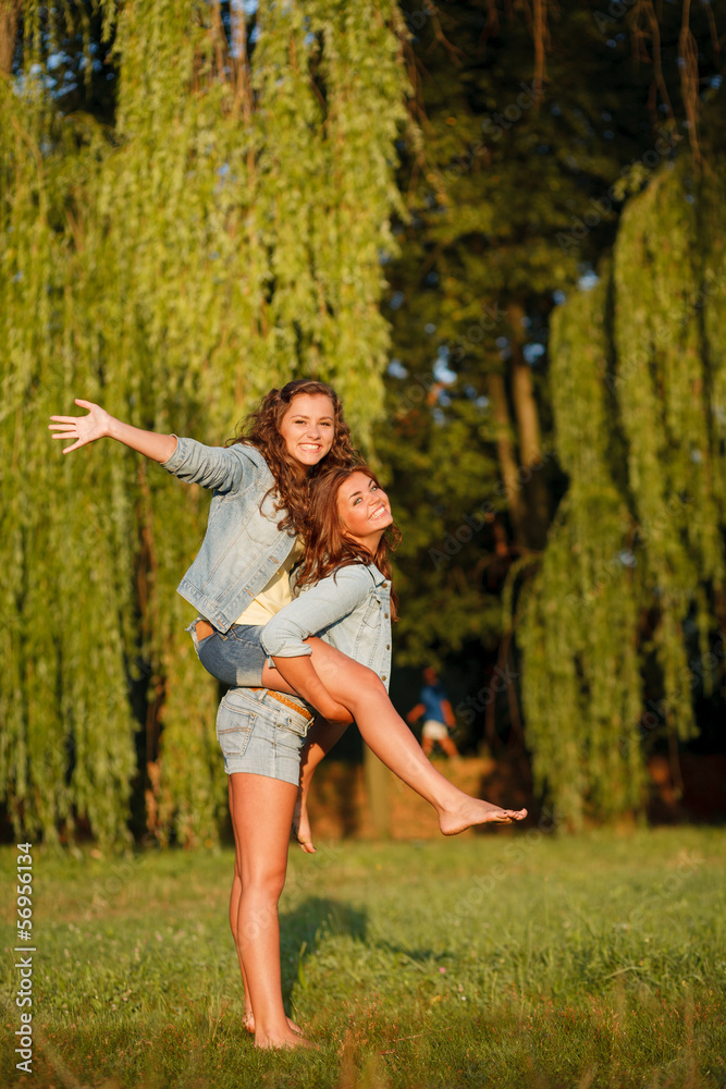 two  happy girlfriends