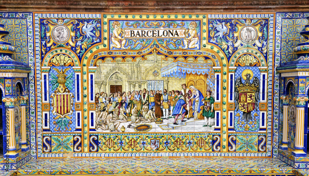 Obraz premium ceramic decoration in Plaza de Sevilla, Spain. Barcelona theme.
