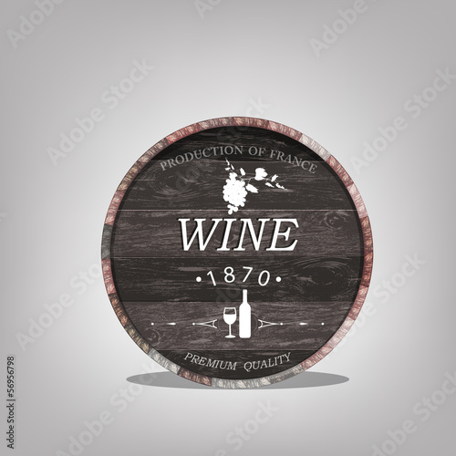 Wooden casks with grapes wine.Vector sticker