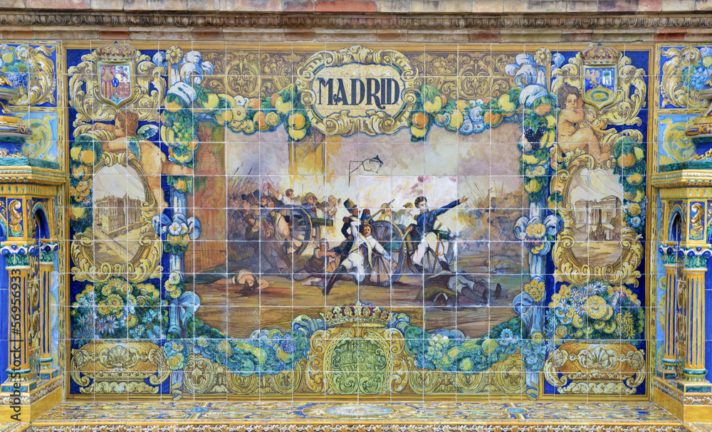 Naklejka premium Ceramic decoration in Plaza de Sevilla, Spain. Madrid theme.