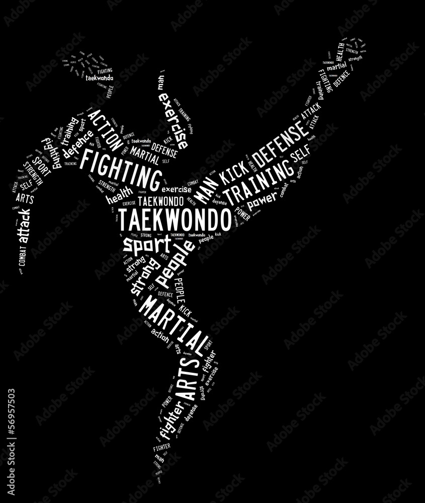 Fototapeta premium taekwondo pictogram with related wordings on black background