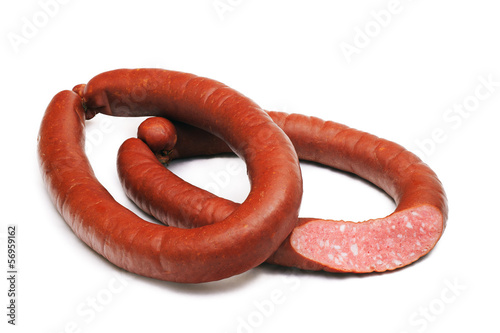 two rings of  smoked sousages with section photo