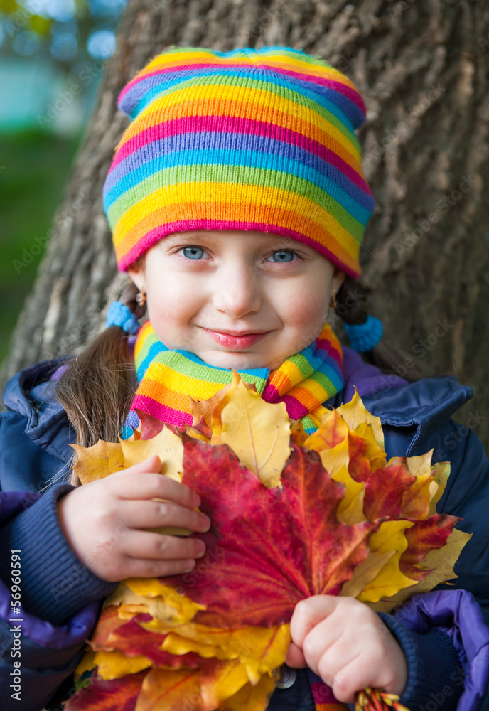 smiling girl portrait on autumn park smiling girl portrait on autumn park