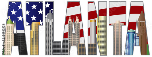 Atlanta Georgia Text Outline US Flag Color Vector