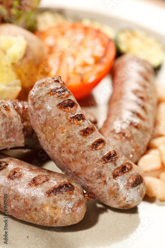 sausages with grilled vegetables