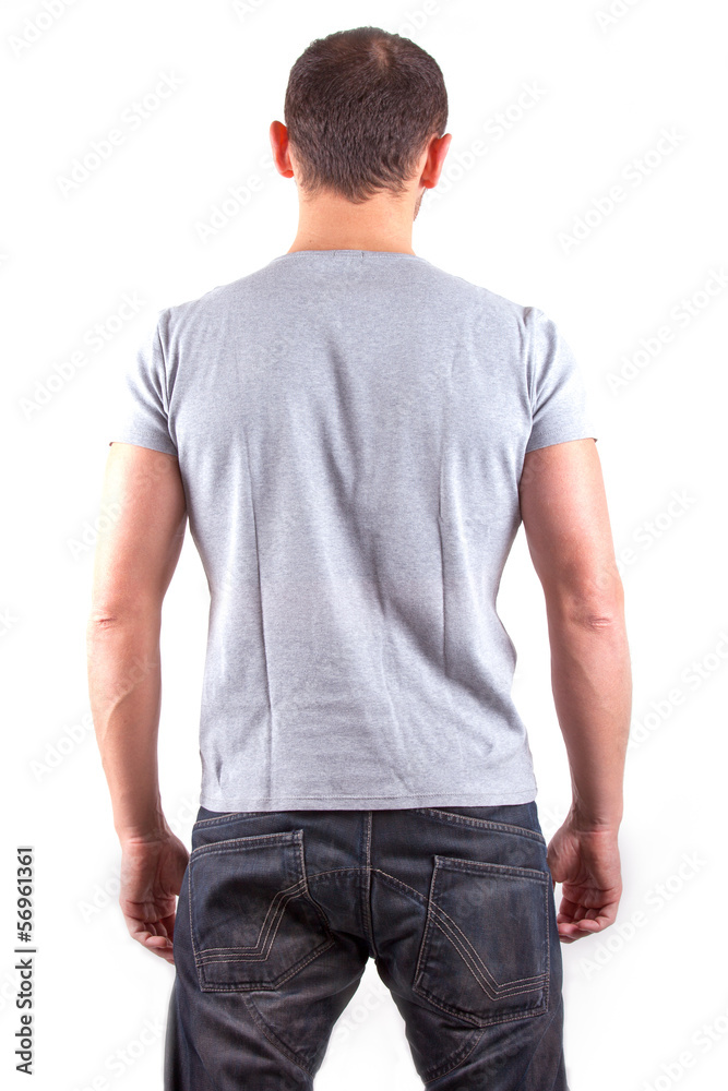Fototapeta premium Backside view of young man isolated on white background
