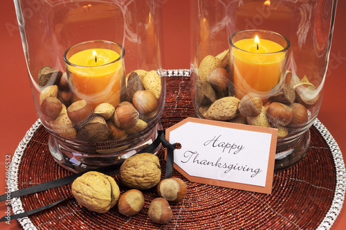 Happy Thanksgiving table setting centerpiece photo