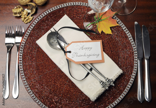 Formal Thanksgiving dinner table place setting