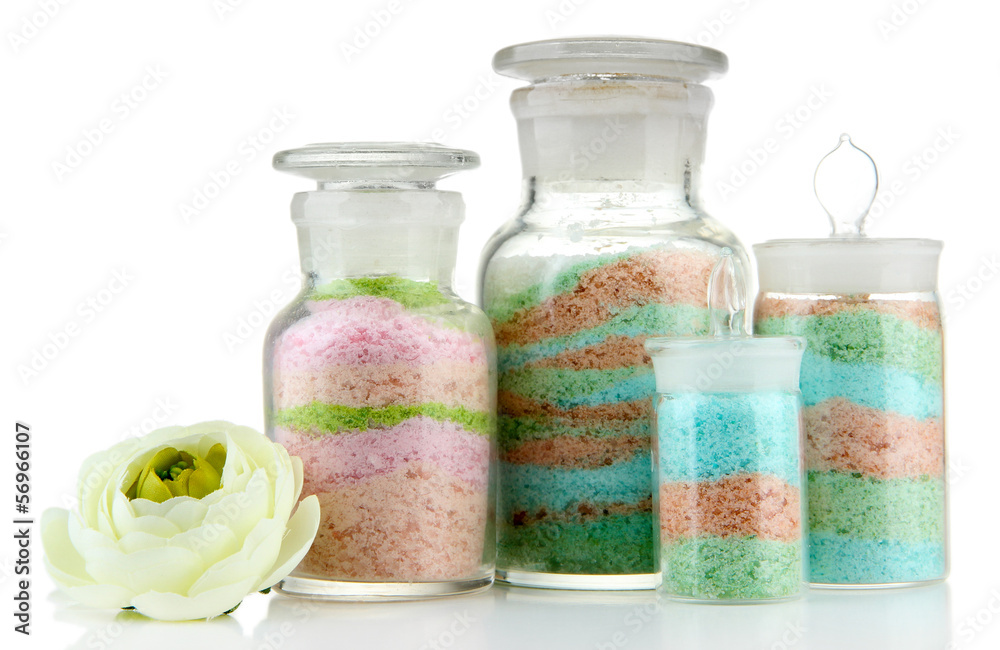 Aromatic salts in glass bottles, isolated on white Aromatic salts in glass bottles, isolated on white