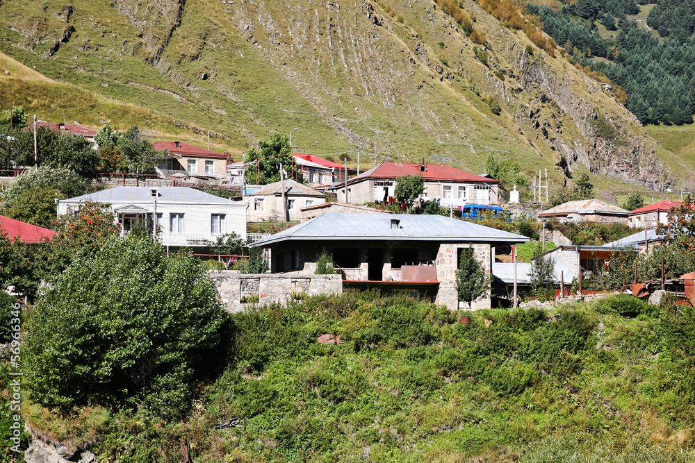 houses of village Stepantsminda in Georgia