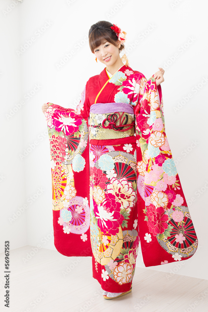 Beautiful asian kimono woman on white background Beautiful asian kimono woman on white background