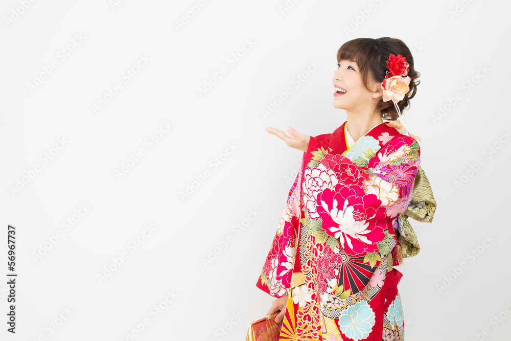 Beautiful asian kimono woman on white background Beautiful asian kimono woman on white background