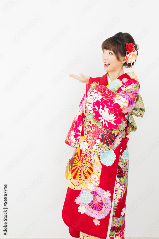 Beautiful asian kimono woman on white background Beautiful asian kimono woman on white background