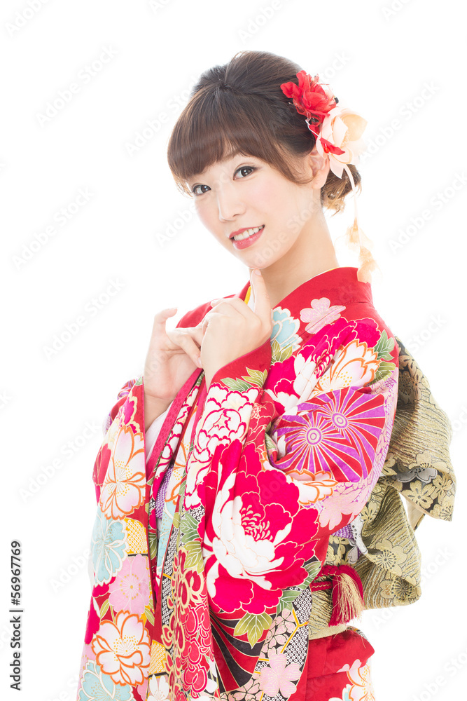 Beautiful asian kimono woman on white background Beautiful asian kimono woman on white background