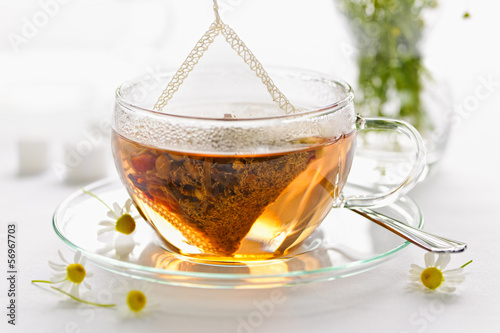 Herbal tea in glass cup